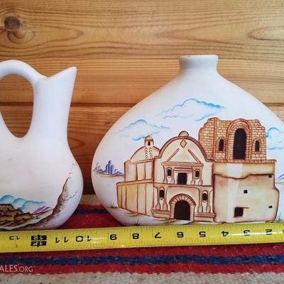 Lot-B48 2 Pc Southwest Pottery Wedding Vase Mix Lot