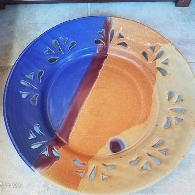 A3 Large 17" Decorative Glazed Pottery Art Platter Artist Signed
