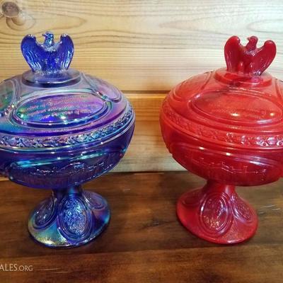 Lot-B63 Lot of 2 Fenton Glassware Candy Dish Bicentenial Bowls