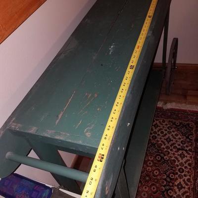 Lot-D12 Vintage Green Rolling Bar Cart Painted Wood