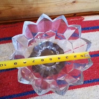 Lot-B64 Heavy Ornate Leaded Crystal Bowl w/ Wood Base