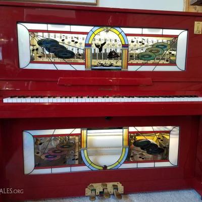 Lot-B31 Light up Rock 'n Roll Mozelle's Stained Glass Player Piano w/ Rolls
