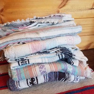 Lot-E4 Lot of 5 Mixed Multi-Colored Mexican Serape Woven Blankets