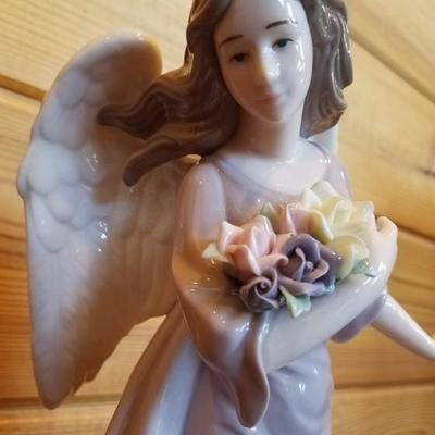 Lot-B70 12.5" Porcelain Angel w/ Flowers Decorative Painted Figurine 