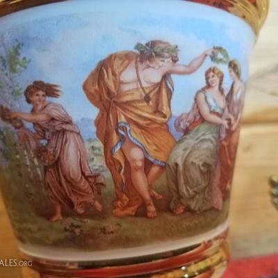 Lot-B56 3 Pc Glass & Porcelain Lot Mixed Gold Trim Decorative Vases & Bowl