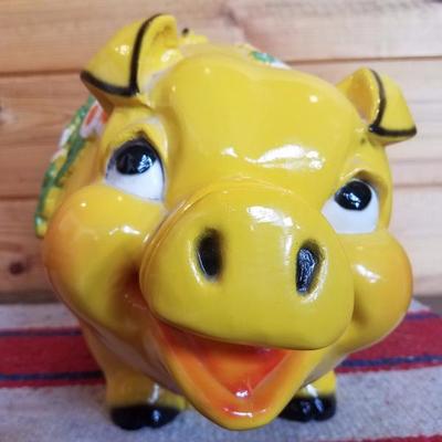 Lot-B54 Vintage Universal Statuary Yellow Piggy Bank 1976 