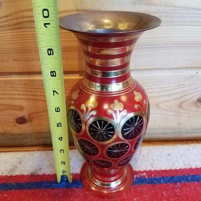 Lot-A20 Red & Black Brass Vase Made In India