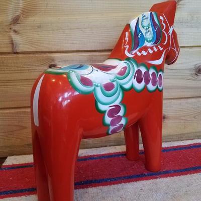 Lot-A22 DA NILS OLSSON Sweden Red/Orange Dala Wood Horse 17" Tall