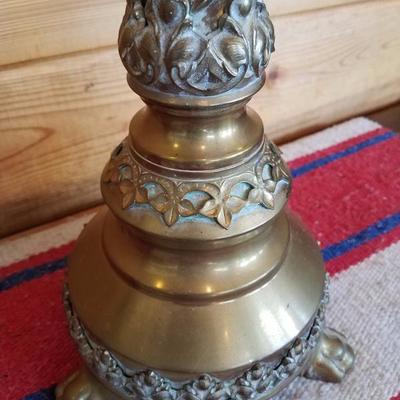 Lot-B47 Antique 3 Tier Solid Brass Footed Candle Holder Gothic Church