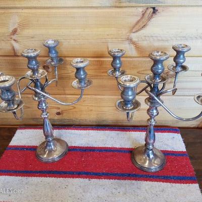 Lot-B6 Pair of 2 Pc 5 Candle Sterling Weighted Empire 397 Candelabras
