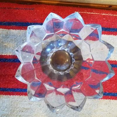 Lot-B64 Heavy Ornate Leaded Crystal Bowl w/ Wood Base