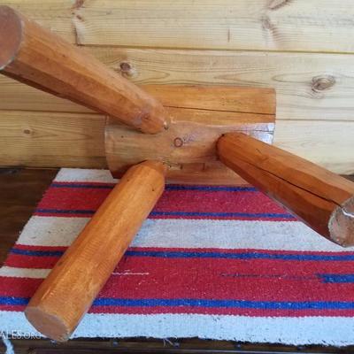 Lot-B39 3 Legged Hand Carved Wooden Split Log Stool