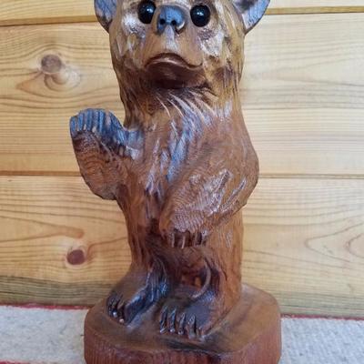 Lot-B37 Small Hand Carved Wooden Bear Stump Statue