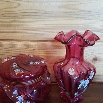 Lot-B26 4 Pc Mixed Fenton Red Glass Assortment Collection
