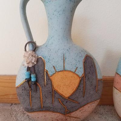 Lot A6 2 Pc Southwest Pottery Artist Signed Decorative Vases #2