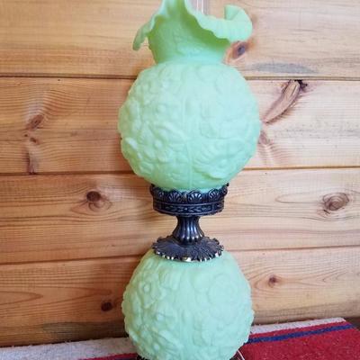 Lot-B45 Tall 2 Ft Fenton GWTW Green Satin Glass Electric Lamp