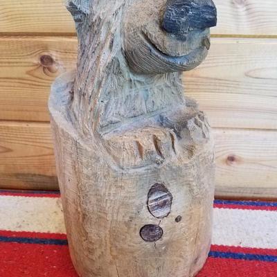 Lot-A24 Decorative Wood Carved Bear Stump #1