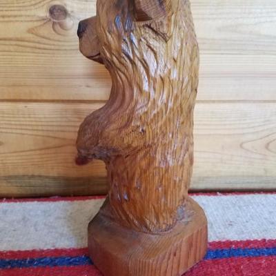 Lot-B37 Small Hand Carved Wooden Bear Stump Statue