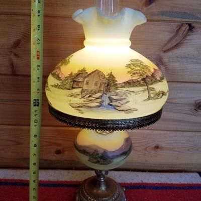 Lot-B44 Vintage Hand Painted Fenton Gone W/ the Wind Hurricane Lamp