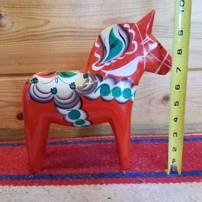 Lot-A23 DA NILS OLSSON Sweden Red/Orange Dala Wood Horse 10" Tall