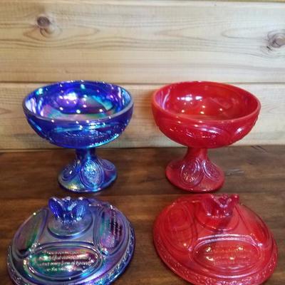 Lot-B63 Lot of 2 Fenton Glassware Candy Dish Bicentenial Bowls