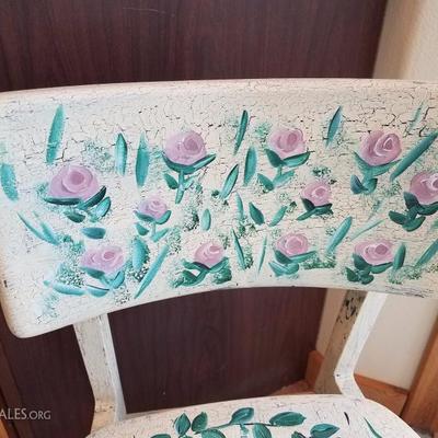 Lot-B13 Single Distressed Painted Wooden Chair w/ Birdhouse Design