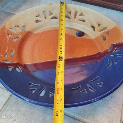 A3 Large 17" Decorative Glazed Pottery Art Platter Artist Signed