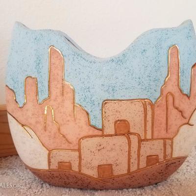 Lot A6 2 Pc Southwest Pottery Artist Signed Decorative Vases #2