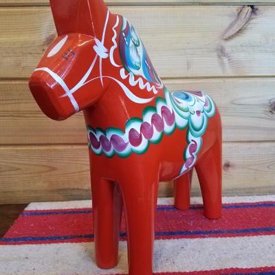 Lot-A22 DA NILS OLSSON Sweden Red/Orange Dala Wood Horse 17" Tall