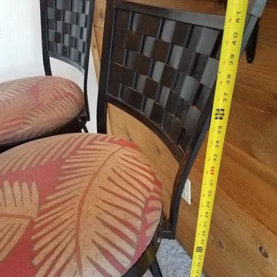 Lot-B1 Pair of 2 Metal & Fabric Bar Stools w/ Palm Print