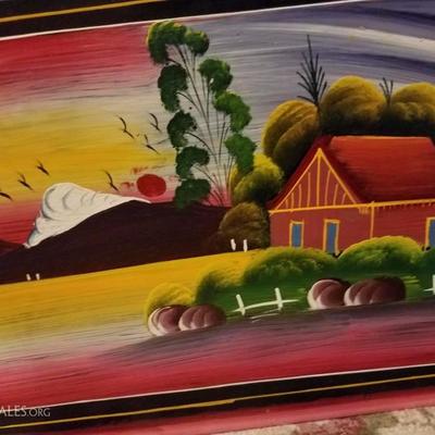 Lot-D9 Bright Country Hand Painted Wooden Trunk Chest