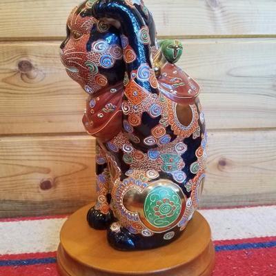 Lot-A14 Asian Porcelain Lucky Cat w/ Stand Andrea by Sadek