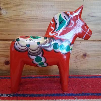 Lot-A23 DA NILS OLSSON Sweden Red/Orange Dala Wood Horse 10" Tall