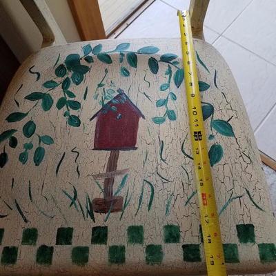 Lot-B13 Single Distressed Painted Wooden Chair w/ Birdhouse Design