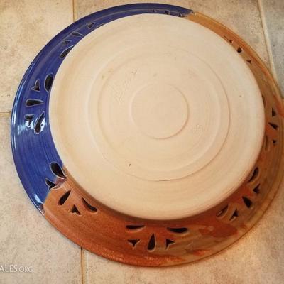 A3 Large 17" Decorative Glazed Pottery Art Platter Artist Signed