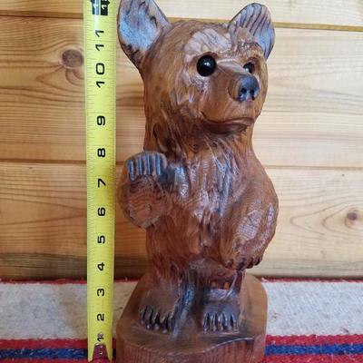 Lot-B37 Small Hand Carved Wooden Bear Stump Statue