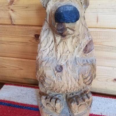 Lot-B38 Full Body Wooden Carved Bear Stump Decor