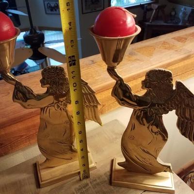 Lot-D11 5 Pc Vintage Brass Angel Candlestick Holder Set Lot