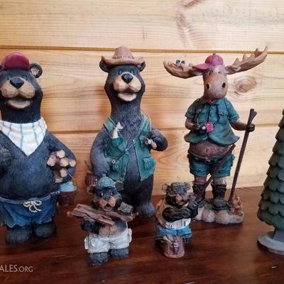 Lot-E5 Forest Creature Bear & Moose Lot Mixed DÃ©cor 6 Pc Collection
