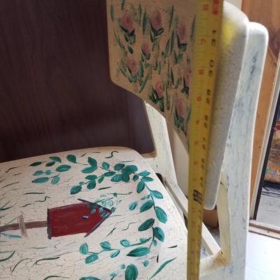 Lot-B13 Single Distressed Painted Wooden Chair w/ Birdhouse Design