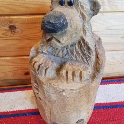 Lot-A24 Decorative Wood Carved Bear Stump #1