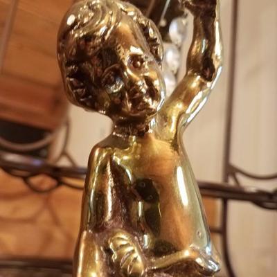 Lot-D6 3 Candle Marble Base Cherub Candelabra