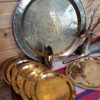 Lot-B59 12 Pc Brass Platter DÃ©cor Various Mixed Lot