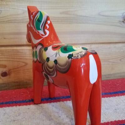 Lot-A23 DA NILS OLSSON Sweden Red/Orange Dala Wood Horse 10" Tall