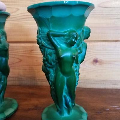 Lot-B19 Pair of Czech Bohemian Modern Art Deco Nude Women Vases
