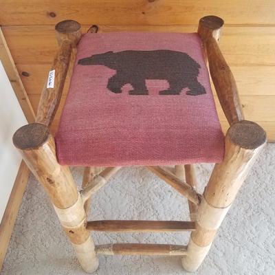 Lot A2 Single Rustic Log Bar Stool Fabric Covered Bear Print