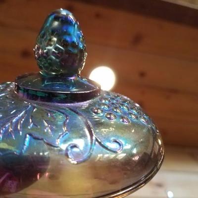 Lot-B14 4 Pc Indiana Carnival Glass Iridescent Harvest Grape Canister Jars