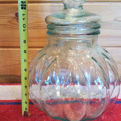 Lot-A13 Large Round Clear Glass Pot Belly Cookie Jar W/ Lid
