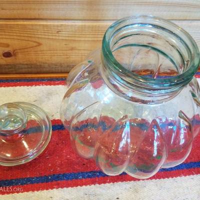 Lot-A13 Large Round Clear Glass Pot Belly Cookie Jar W/ Lid