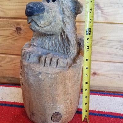 Lot-A24 Decorative Wood Carved Bear Stump #1
